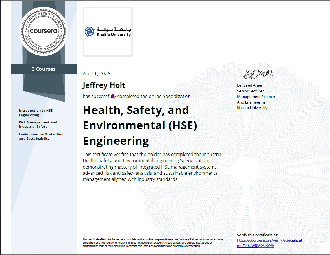 Khalifa University — HSE Engineering Specialization Certificate